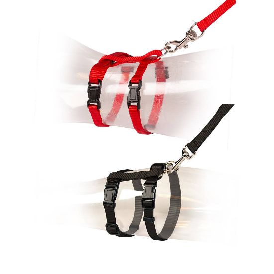 Duvo Plus Cat Walking - Комплект за котки, повод 125 см. с регулируем нагръдник 20-35 см./червен,черен