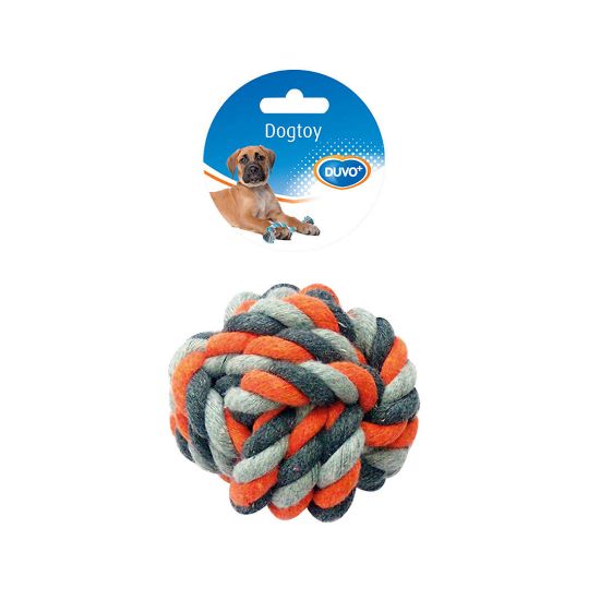 Duvo Plus Tug Toy Knotted Cotton Ball - Кучешка играчка от въже - топка за дъвчене , 13 см. сиво-оранжева