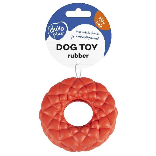 Duvo Plus - Играчка за кучета, гумен ринг с диспленсър за лакомства, 11Х11Х3,3 см.
