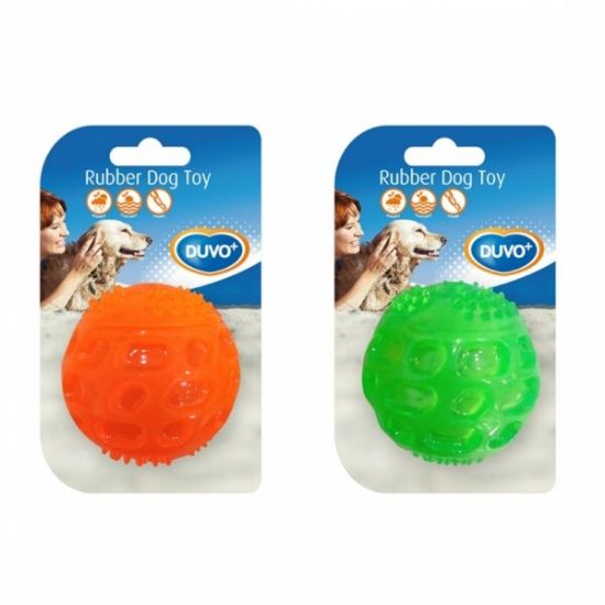 Duvo Plus TPR Ball Squeaky - ТРП играчка за кучета - плаваща дентална топка за кучета 5.5 см. зелена / оранжева