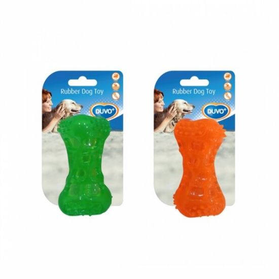 Duvo Plus TPR Bone Squeaky - Плаващ , дентален кокал за кучета , със звук 9.5 см. зелен/ оранжев