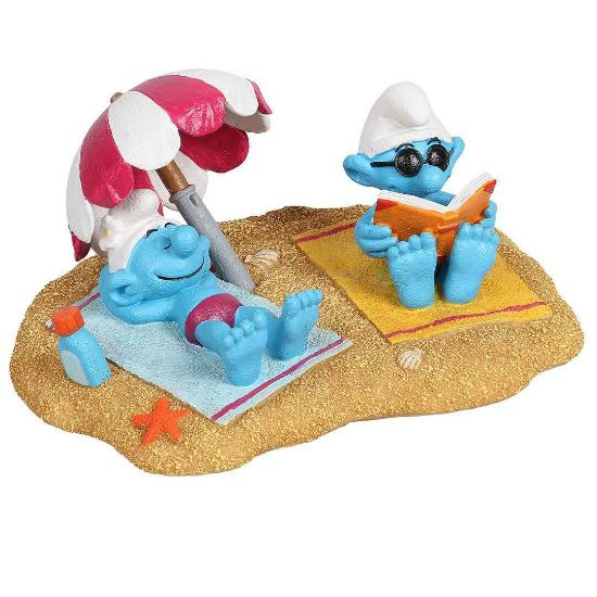 Duvo Plus Smurfs - Декорация за аквариуми във форма на плаж, 17,4x13,2x7,9 см.