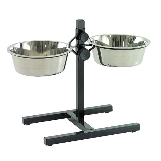 Duvo Plus Stand H-Foot with Bowls Black M - Метални купи за храна и вода със здрава стойка против плъзгане 56 см. - 2xØ24 см.2х3л.