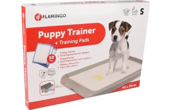 Flamingo Puppy Trainer Small - Тоалетна за кучета с 10 памперс/ подложки за кучета, 34/45 см.