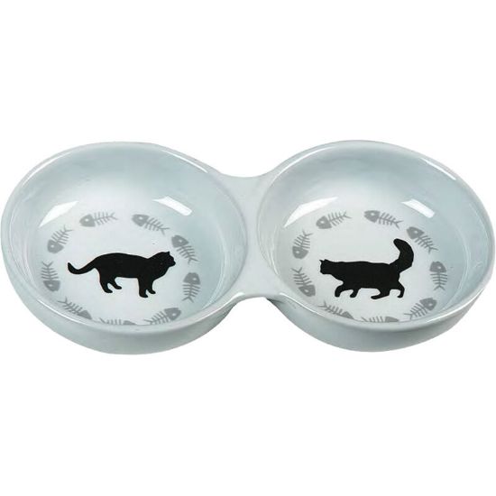 Flamingo Cat bowl - Порцеланова двойна купа за храна и вода за котки,3,5 x 11 x 22 см.