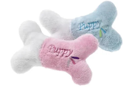 Flamingo Puppy Bone - Играчка за подрастващи кучета - плюшен кокал, 11 см./ син. розов/ 1 брой