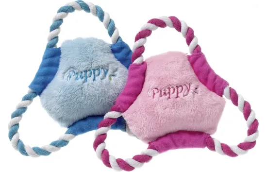 Flamingo - Забавна играчка за кучета , плюшено фризби с въже за дърпане, 17 см/розово, синьо