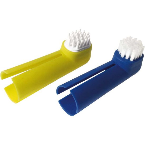 Flamingo - Четка за зъби за кучета тип напръстник, синя/жълта