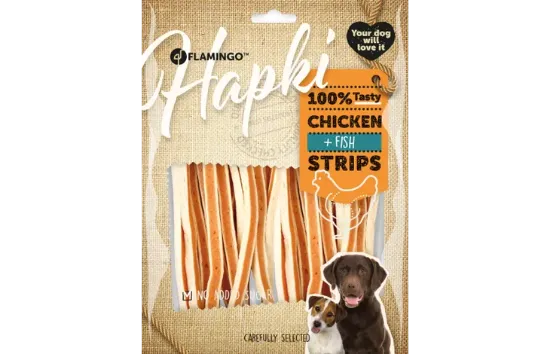 Flamingo Chick N Fish Strips - Лакомство за кучета, вкусни ленти с пилешко и риба, 400 гр