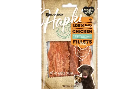 Flamingo Chick'n Snack - Лакомство за кучета с пилешки филета и мента за свеж дъх, 85 гр