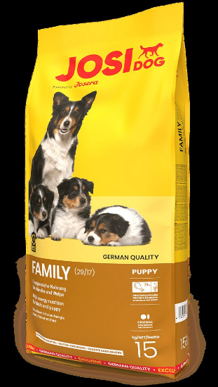 Josera JosiDog Family - Висококачествена храна за подрастващи кучета до 8-ми месец, бременни и кърмещи кучета, с пилешко месо, 15 кг.