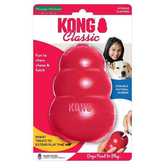Kong Classic XL - Забавна премиум гумена играчка за дъвчене за кучета от едри породи с пространство за лакомства, 13 см.