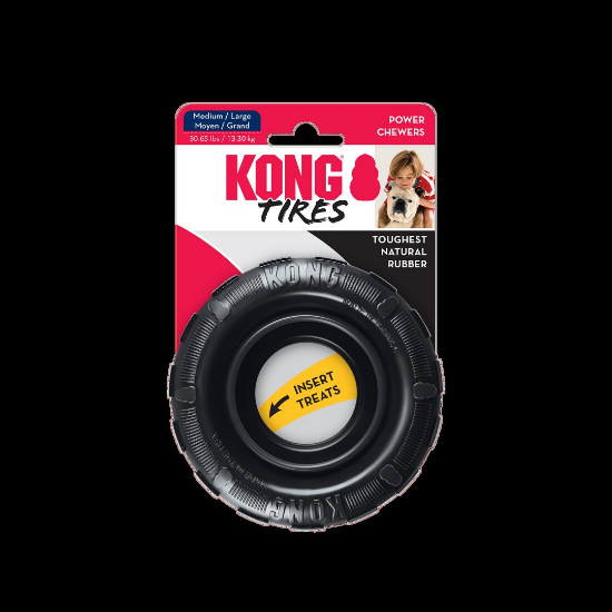 Kong Tyres Small - Кучешка играчка за дъвчене от здрав мек каучук 8.9 см. черна