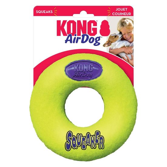 Kong Air Squeaker Donut Large- Забавна кучешка играчка с пискюл -гумена поничка за дъвчене , 16 см.