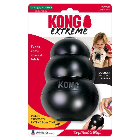 Kong Extreme Medium - Гумена кучешка играчка за дъвчене с място за поставяне на лакомство 8.5 см. черна