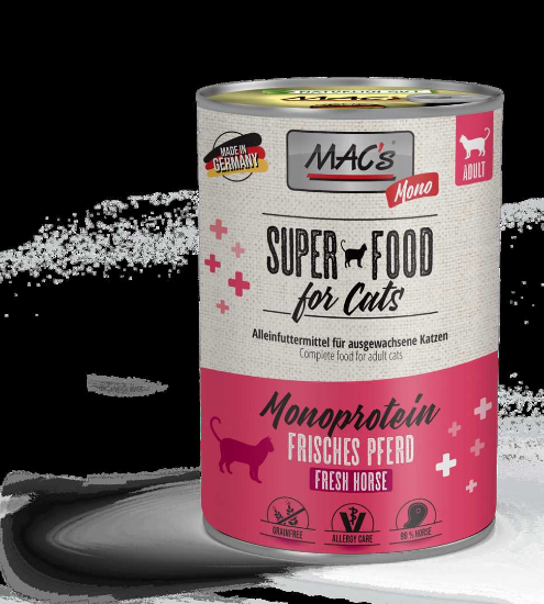 Mac's Monoprotein Cat - Премиум консервирана храна за израснали капризни и чувствителни котки, без зърно, с конско месо, 200 гр.