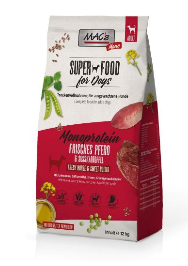 Mac’s Dry Adult Horse Monoprotein - Пълноценна суха храна за кучета над 12 месеца с конско месо и картофи ,12 кг.