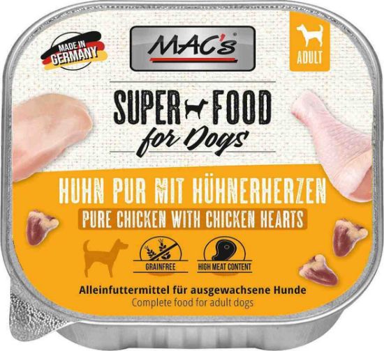 Mac’s Dog Pure Chicken with Whole Poultry Hearts - Пълноценна храна за кучета - пастет с чисто пилешко месо с цели пилешки сърца