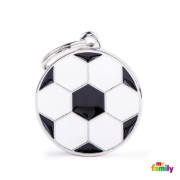 My Family Id Tag - Елегантен кучешки адресник медальон във форма на футболна топка, черно бяла 1