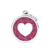 My Family Dog Tag - Ръчно изработен кръга адресник със сърце , за кучета 3.93 см/ 3.17 см. розов 1