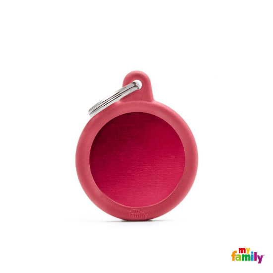My Family Id Tag - Елегантен алуминиев кръгъл кучешки адресник медальон, червен