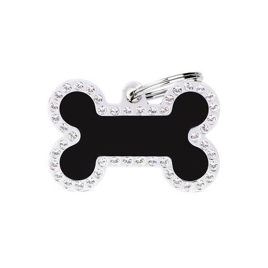 My Family Swarovski's Glam Dog Tag Big Bone Strass - Ръчно изработен медальон кокал - адресник за кучета 2.5 см. / 3.8 см. черен