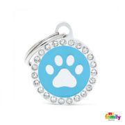 My Family Dog Tag Fuchsia Swarovski's Paw Circle Strass - Ръчно изработен медальон , кръг с лапичка- адресник за кучета и котки 2.15 см. / 2.85 см. - черен 2
