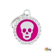 My Family Dog Tag Fuchsia Swarovski's Skull Circle Strass - Ръчно изработен медальон , кръг с череп- адресник за кучета 2.15 см. / 2.85 см. - син 2