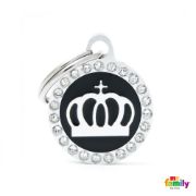 My Family Dog Tag Fuchsia Swarovski's Crown Circle Strass - Ръчно изработен медальон , кръг с корона- адресник за кучета и котки 2.15 см. / 2.85 см. - син 2