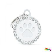 My Family Glam Paw Circle White Strass - Елегантен кучешки адресник, лапичка, Сваровски, бял 3