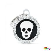 My Family Dog Tag Fuchsia Swarovski's Skull Circle Strass - Ръчно изработен медальон , кръг с череп- адресник за кучета 2.15 см. / 2.85 см. - бял 1