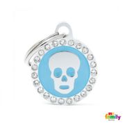 My Family Dog Tag Fuchsia Swarovski's Skull Circle Strass - Ръчно изработен медальон , кръг с череп- адресник за кучета 2.15 см. / 2.85 см. - бял 4