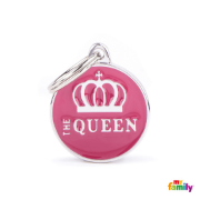 My Family Dog Tag - Ръчно изработен медальон , с надпис The Queen - адресник за кучета 3.93 см. /3.17 см. розов 3