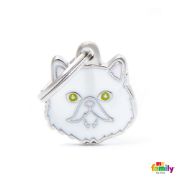 My Family Cat Tag  - Ръчно изработен адресник , Бяла Персийска котка 2.1 см/ 2.0 см. 1