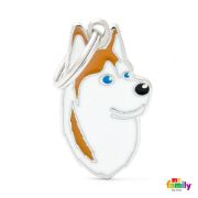 My Family Dog Tag - Ръчно изработен адресник , Siberian Husky Dog за кучета 2.2 см/ 3.7 см. кафяво-бяло 2