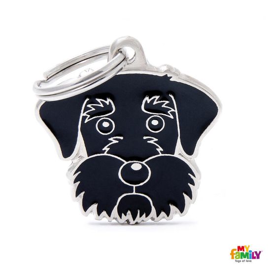 My Family Dog Tag - Ръчно изработен адресник , Schnauzer Dog за кучета 3.0 см/ 2.7 см. сив