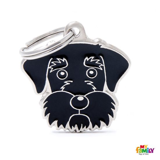 My Family Dog Tag - Ръчно изработен адресник , Black Schnauzer Dog за кучета 3.0 см/ 2.7 см. черен