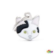 My Family Cat Tag - White and Black European Shorthair Cat - Елегантен адресник за котки - порода Европейска късокосместа - черно бял 3