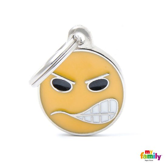 My Family Dog Tag Angry- Ръчно изработен медальон , ядосан емотикон- адресник за кучета 2.85 см. / 2.15 см.