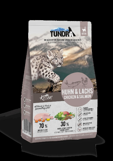 Tundra Cat kitten Chicken and Salmon - Премиум пълноценна суха храна за подрастващи котки, без зърно, със пилешко и сьомга 1.45 кг.