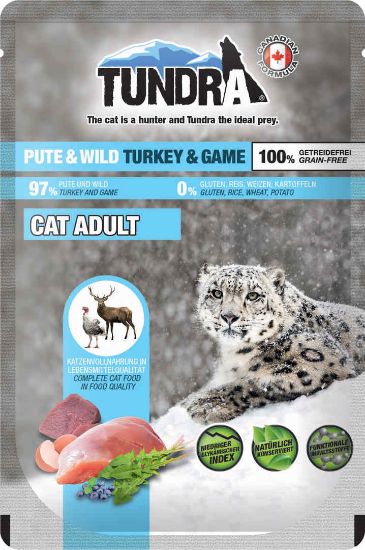 Tundra Adult Turkey and Game - Премиум пауч за израснали котки, без зърно, с пуешко месо и дивеч, 85 гр