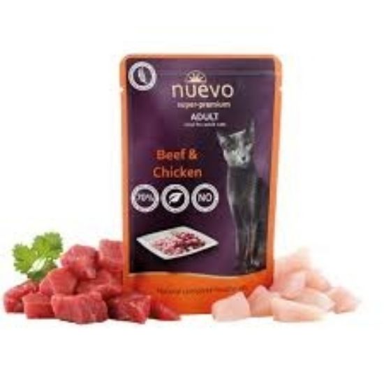 Nuevo Cat Beef &amp; Chicken - Пауч с пилешко и говеждо месо за израснали котки - 85 гр
