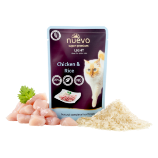 Nuevo Cat Chicken Light - Пауч с пилешко месо и ориз, за котки с наднормено тегло - 85 гр