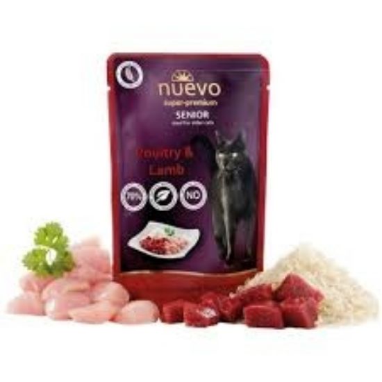 Nuevo Cat Chicken &amp; Lamb Senior - Пауч с пилешко и агнешко месо, за котки над 10 години -85 гр