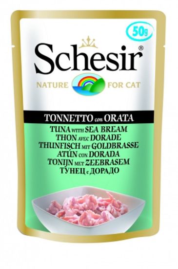 Schesir Pouch Tuna&amp; Sea Bream In Jelly - Пауч за израснали котки с риба тон и ципура в желе, 50 гр