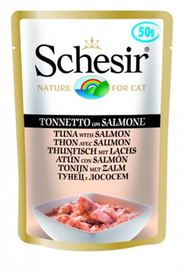 Schesir - Пауч за израснали котки с месо от риба тон и сьомга, 50 гр