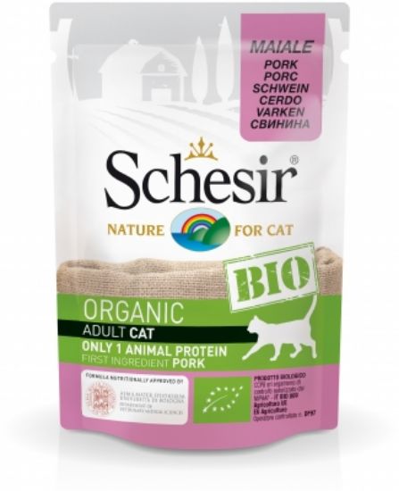 Schesir Cat Bio - Био пауч за котки, без зърно, със свинско месо, 85 гр