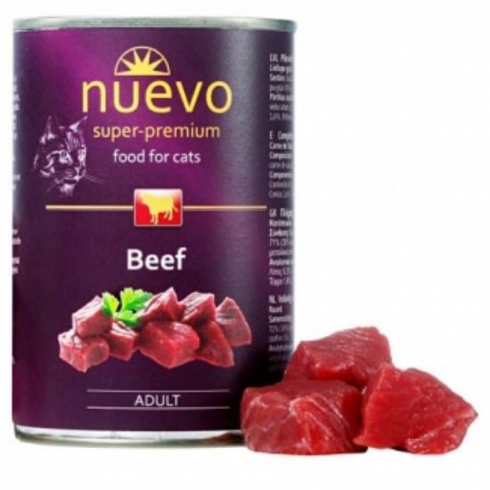 Nuevo Cat Beef - Консервирана храна с чисто говеждо месо за израснали котки, 400 гр.