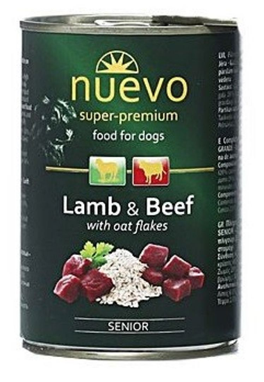 Nuevo Senior-Консервирана храна с агне, говеждо и овесени ядки за кучета над 6 години, 400 гр