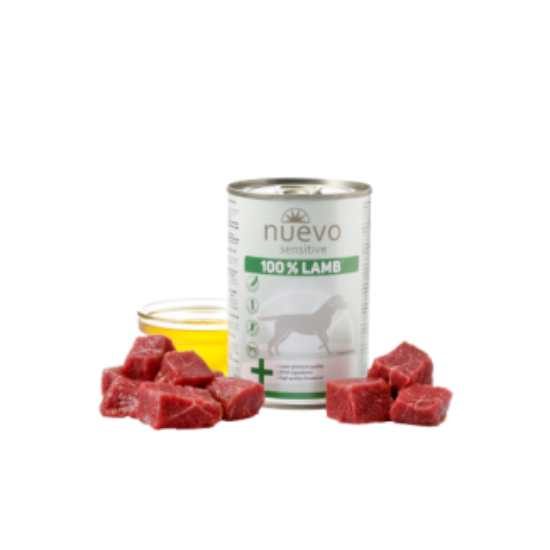 Nuevo Dog Sensitive Lamb - Консервирана храна за кучета с агнешко месо, подходяща при алергии или стомашни проблеми, 400 гр